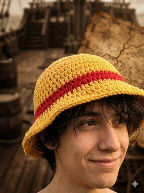 Handmade Crochet Luffy  Anime Cosplay Bucket Hat New